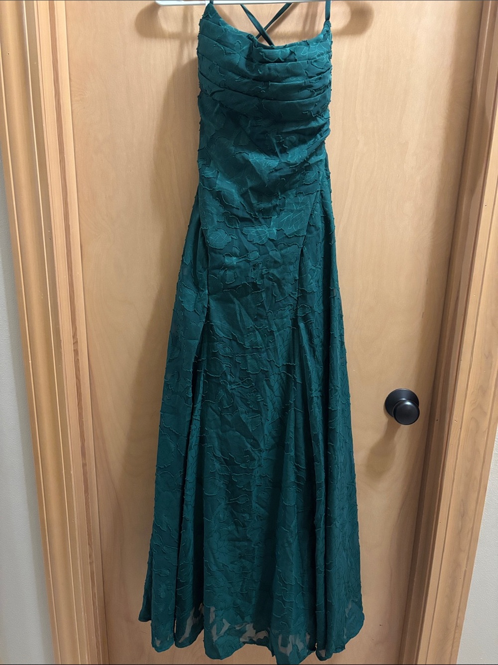 Emerald Green Floral Burnout Maxi Formal Dress Floral Print Overlay